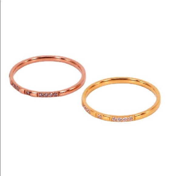 Titanium Steel 14K Gold Plated Cubic Zirconia Dainty Minimalist Band Ring - Picture 3 of 12